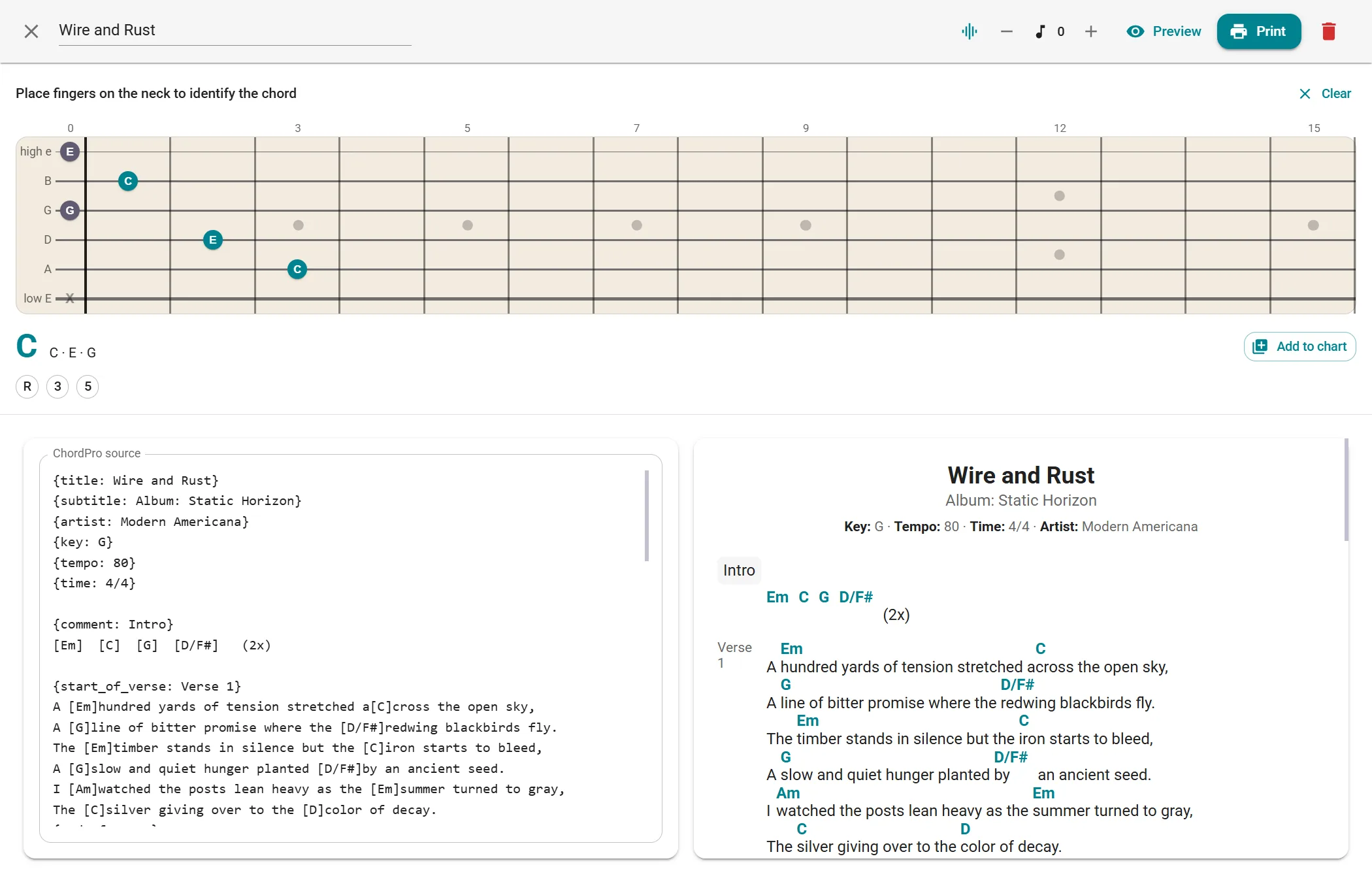 Write it in ChordPro, not in a notes app