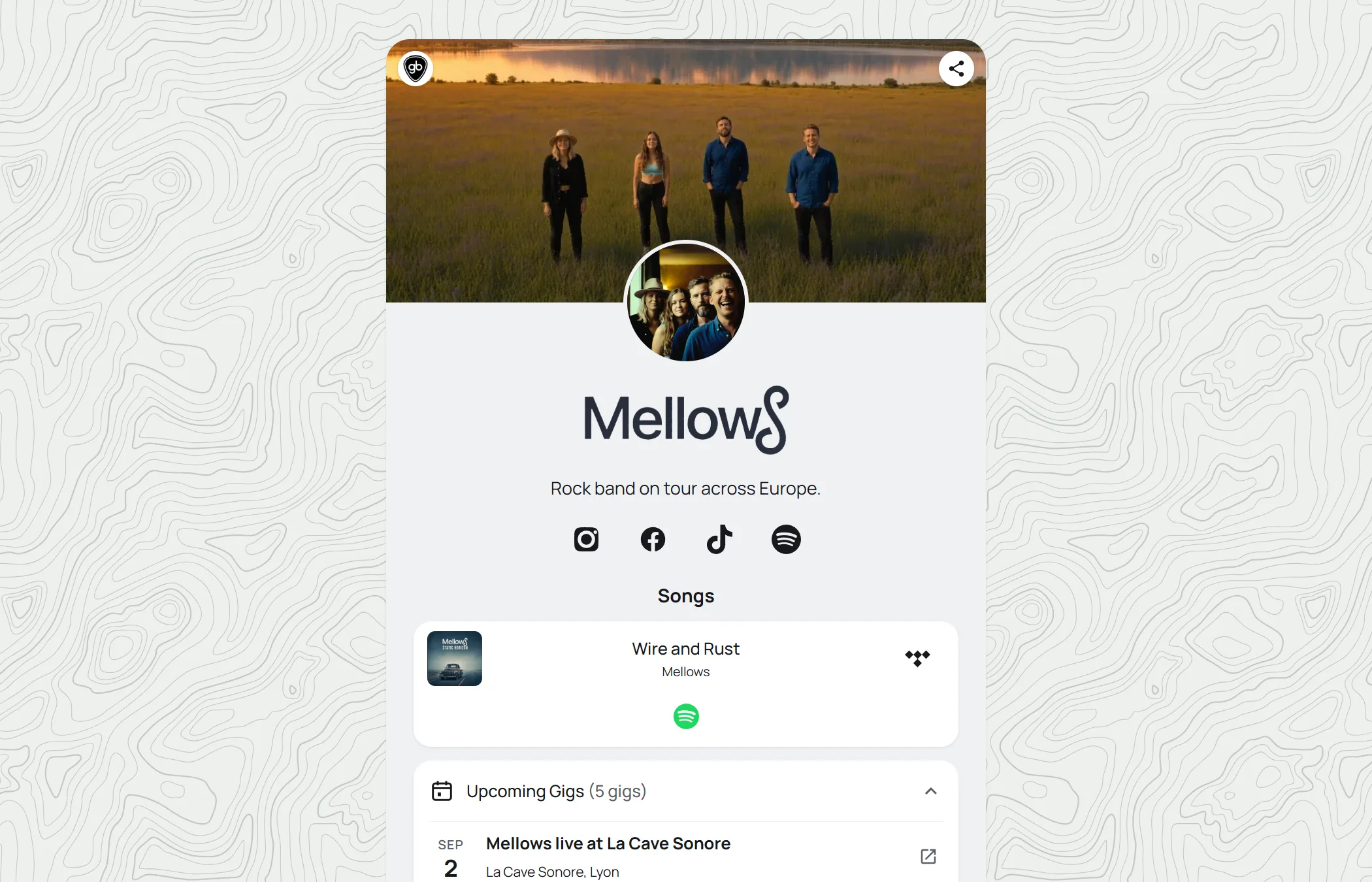 One unique link for everything the band does